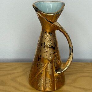 Savoy Weeping Gold 7.5” Vase 24 Karat Mid Century Modern Green Inside Vintage